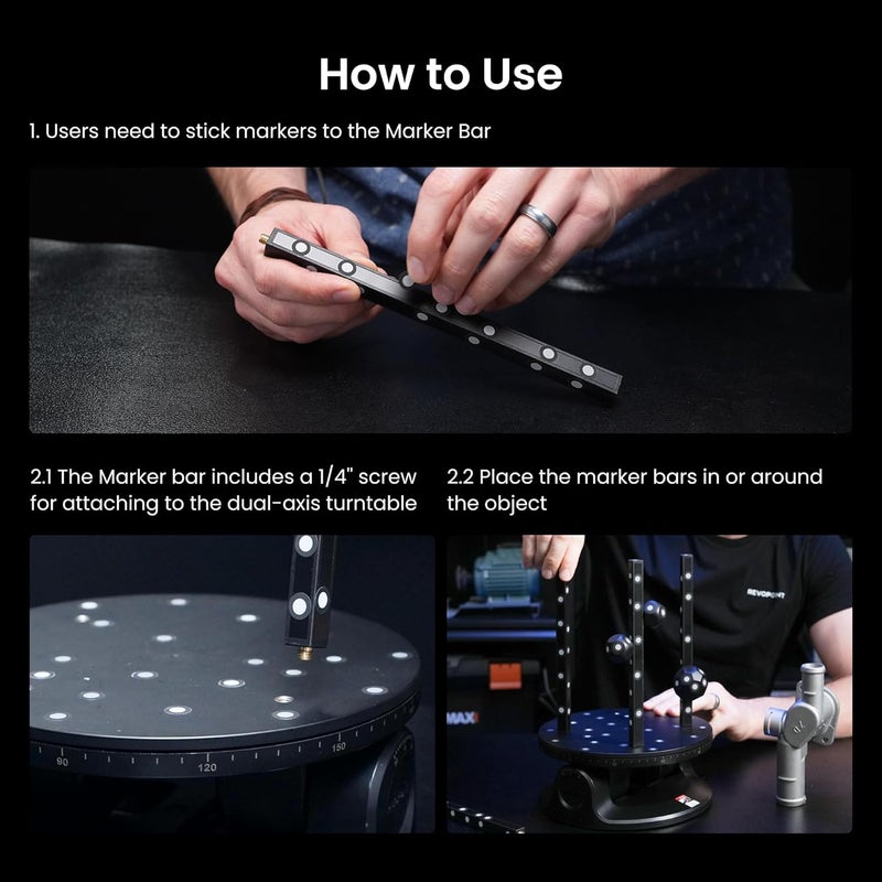 Revopoint 3D Bar Marker Kit for 3D Scanning, 3D Tracking Dots Reference Point Marker for Preventing Tracking Loss and Enhance Accuracy, 4 Pieces Bar Marker with 6.0 mm 3D Scanning Markers - Image 5